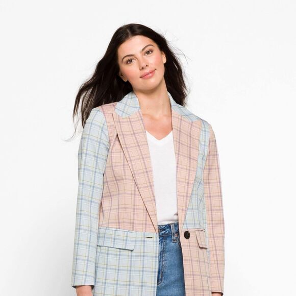 AVEC LES FILLES PINK BLUE TWO TONED PLAID BLAZER JACKET SIZE M - Picture 1 of 8
